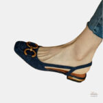 Sandale Élégante Bleu Marine à Talon Bas