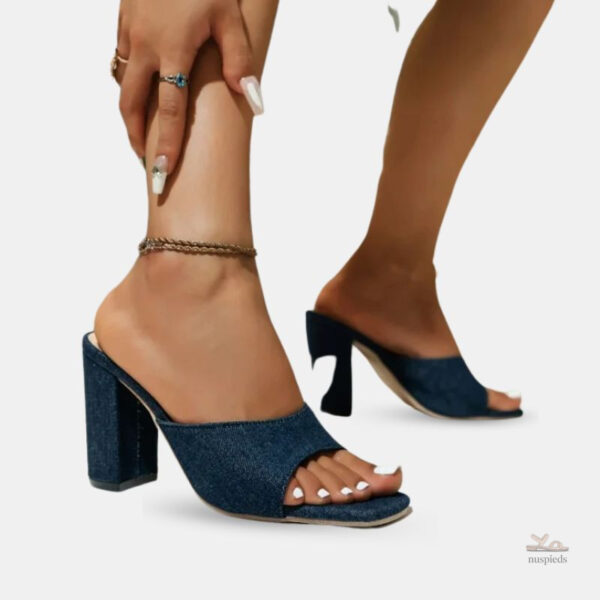 Sandale Élégante Bleu Marine à Talon Plateforme