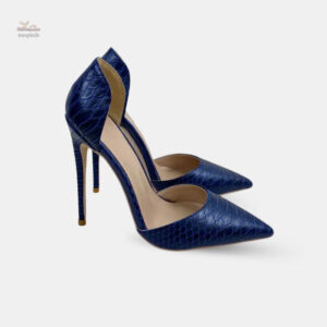 Sandale Bleu Marine à Talon Effet Crocodile
