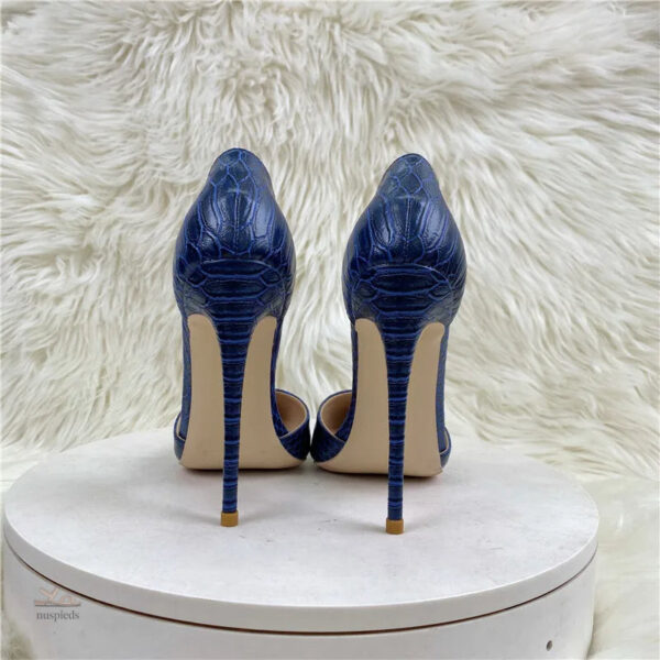 Talon Bleu Marine avec Effet Crocodile pour Femme