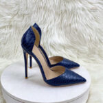 Sandale Chic Bleu Marine à Talon et Motifs Texturés