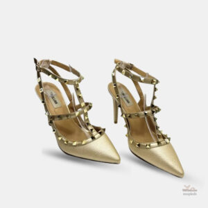 Sandale dorée cloutée avec talon pour femme