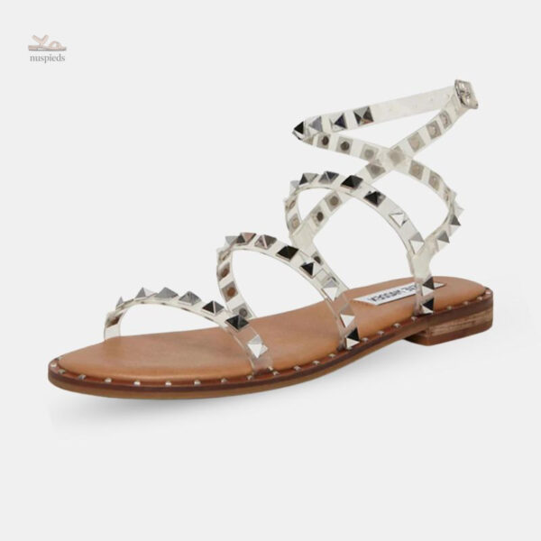 Sandale cloutée avec lanières transparentes pour femme
