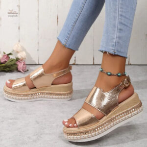 Sandale femme dorée avec plateforme confortable
