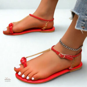 Sandale dorée élégante avec chaîne tendance