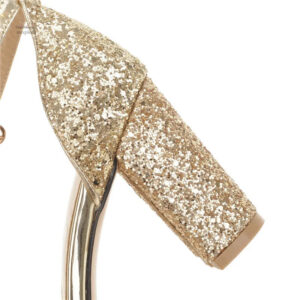 Talons hauts dorés, sandale élégante à paillettes pour femme