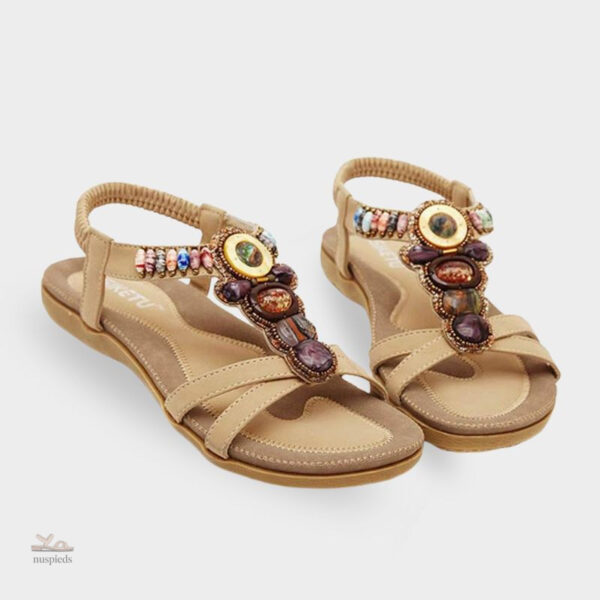 Sandale beige femme style bohème avec lanières élégantes