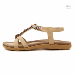 Sandale féminine beige de style bohème, idéale pour l'été