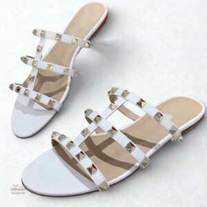 Sandale Cloutée Femme Blanche avec Talon