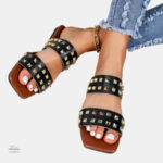 Sandale Femme Cloutée avec Deux Lanières