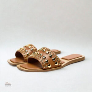 Sandale Cloutée Marron Femme Plate