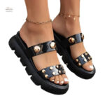 Sandales Confortables Femme, Style Clouté et Semelle Épaisse