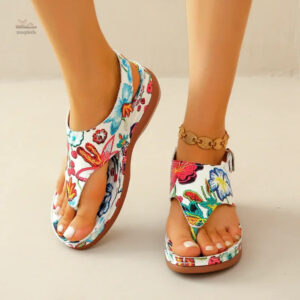 Sandales confortables pour femme, style tong floral