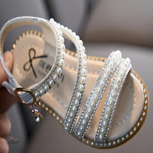 Sandale Chic pour Fille, Lanières Blanches et Brillantes