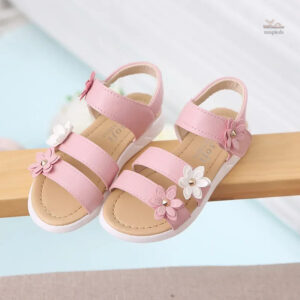 Sandales Fille Élégantes avec Fleurs et Lanières Rose