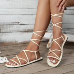 Sandale Beige à la mode avec fermeture à lacets