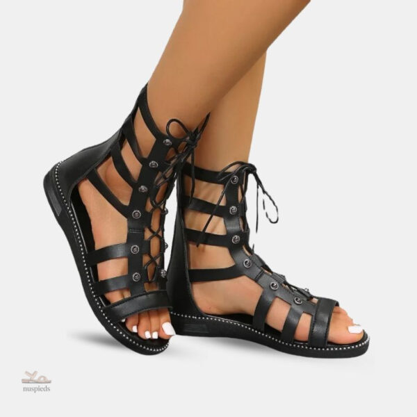 Sandale gladiator noire avec lanières et lacets