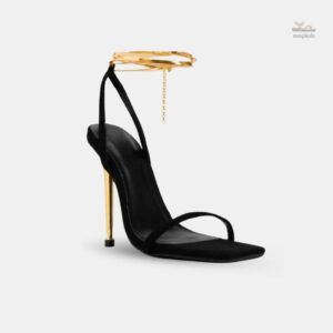 Sandale Gladiator Noire à Talon Haut Doré