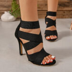 Sandale Gladiator Femme à Talon Haut Noir