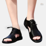 Sandales noires en cuir pour homme à lacets