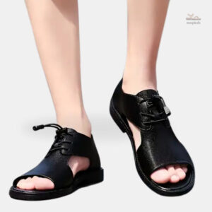 Sandales noires en cuir pour homme à lacets