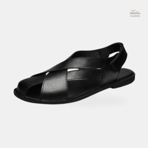 Sandale noire en cuir pour homme avec lanières