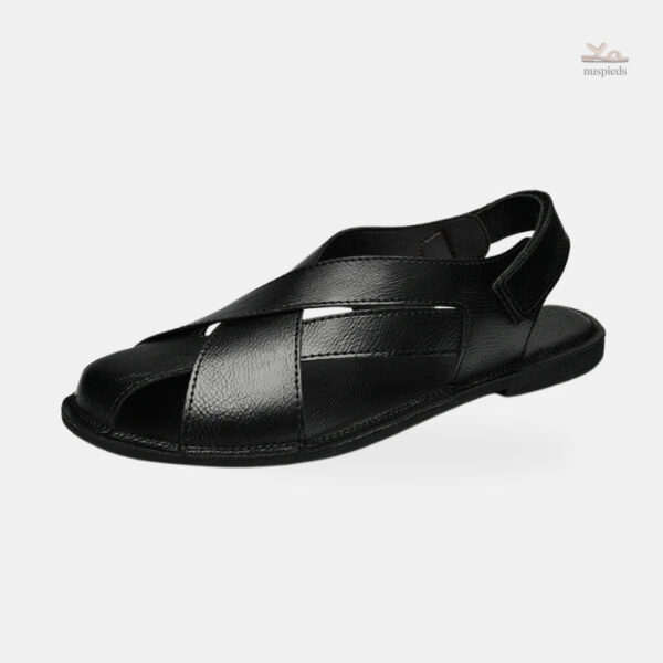 Sandale noire en cuir pour homme avec lanières