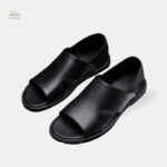 Sandale noire en cuir pour homme avec semelle épaisse