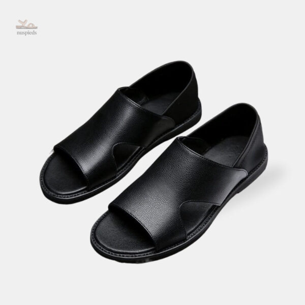 Sandale noire en cuir pour homme avec semelle épaisse