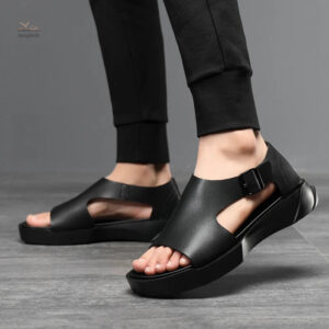 Style décontracté, sandale en cuir noir pour toutes occasions
