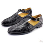 Sandale en cuir au style crocodile, confort assuré