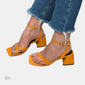 Sandale Orange à Talon Épais