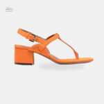 Sandale Orange à Talon avec Lanière en T