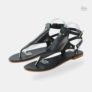 Sandale plate femme style gladiateur courte en cuir