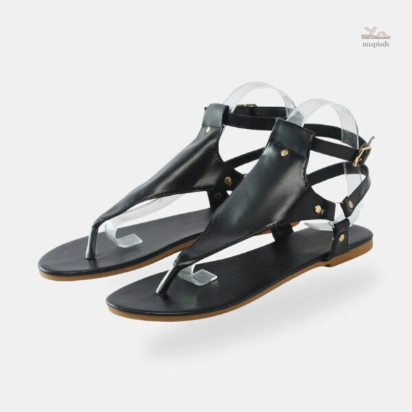 Sandale plate femme style gladiateur courte en cuir