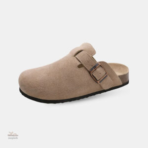 Sandale femme effet daim avec boucle sur le côté