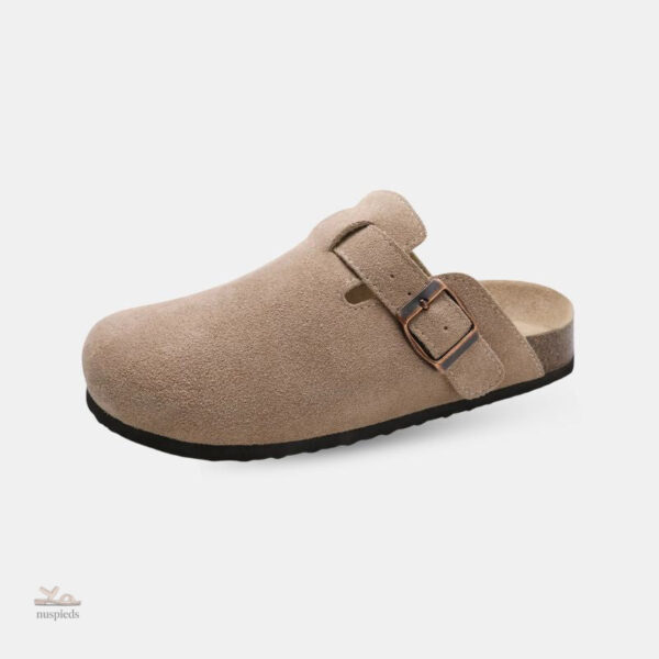 Sandale femme effet daim avec boucle sur le côté