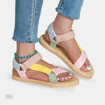 Sandales multicolores à scratch pour femmes, style estival