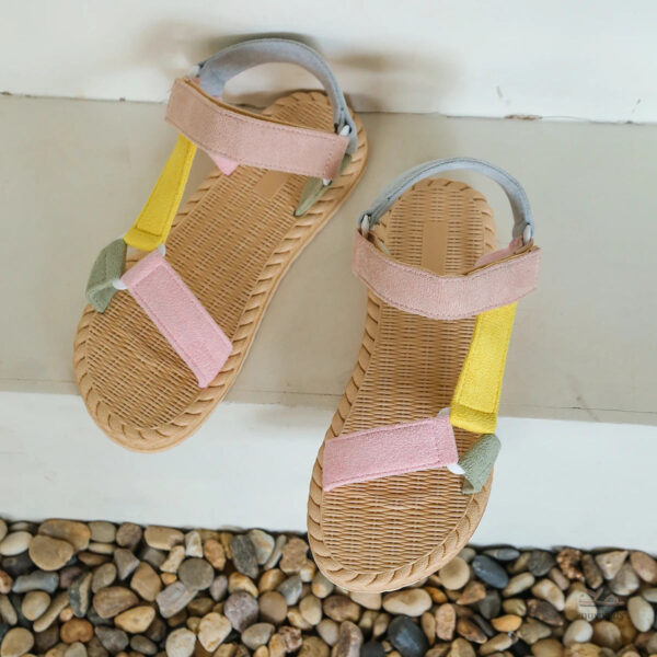 Sandales été pour femmes, fermeture à scratch, design coloré