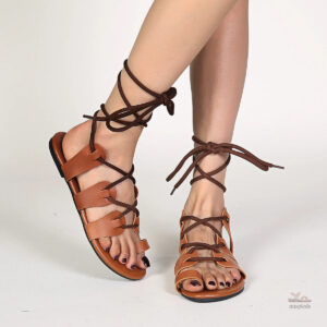 Sandale Spartiate Femme Marron avec Fermeture à Lacets