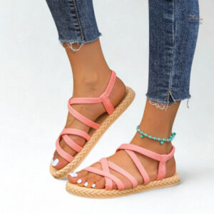 Sandale Spartiate Femme Lanières Croisées Rose