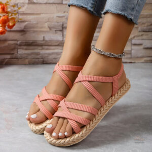 Sandale Femme Rose avec Lanières Croisées