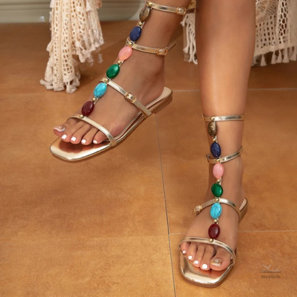 Sandale femme à lanières décorées, style spartiate