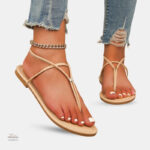 Sandale Estivale Beige avec Lanières pour Femme