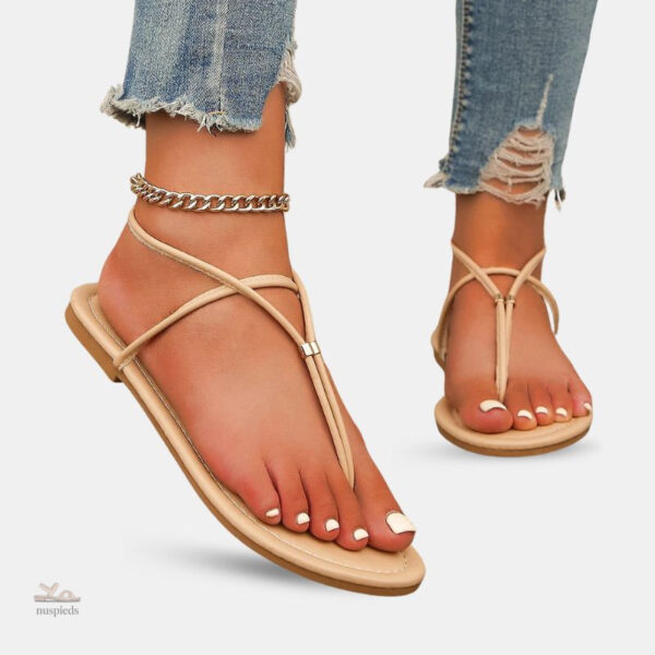 Sandale Estivale Beige avec Lanières pour Femme