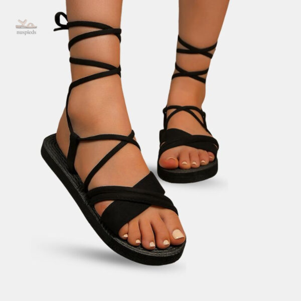 Sandales noires à lacets montants pour femme