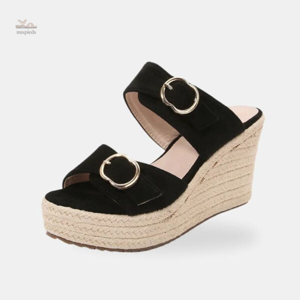 Sandale compensée noire style pantoufle avec talon