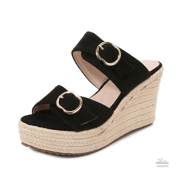 Sandale noire confortable avec talon compensé