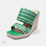 Sandale Talon Compensée Verte Design Brillant