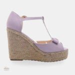 Sandales compensées violettes avec lanière en T